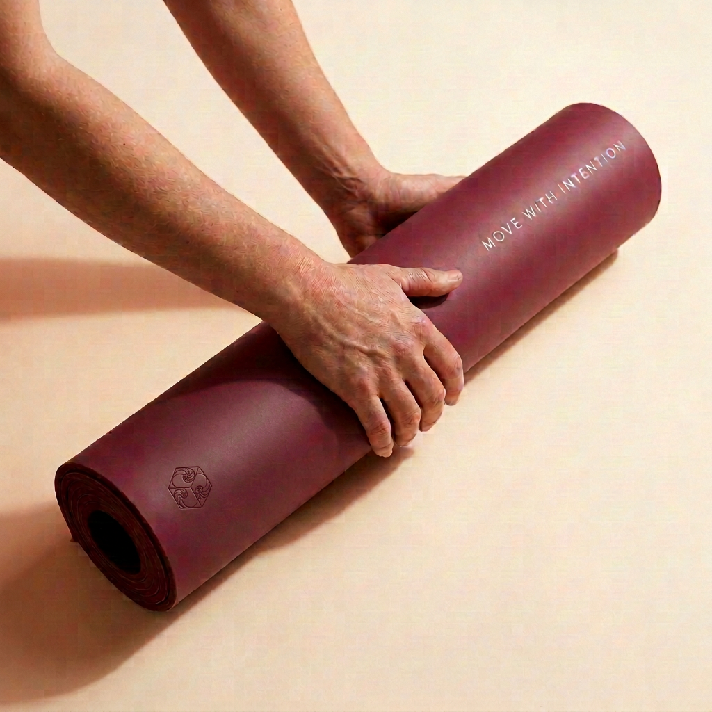 מזרן Wellness בורדו של ABC עם סמל ספירלה גיאומטרית קטן המוטבע בחומר